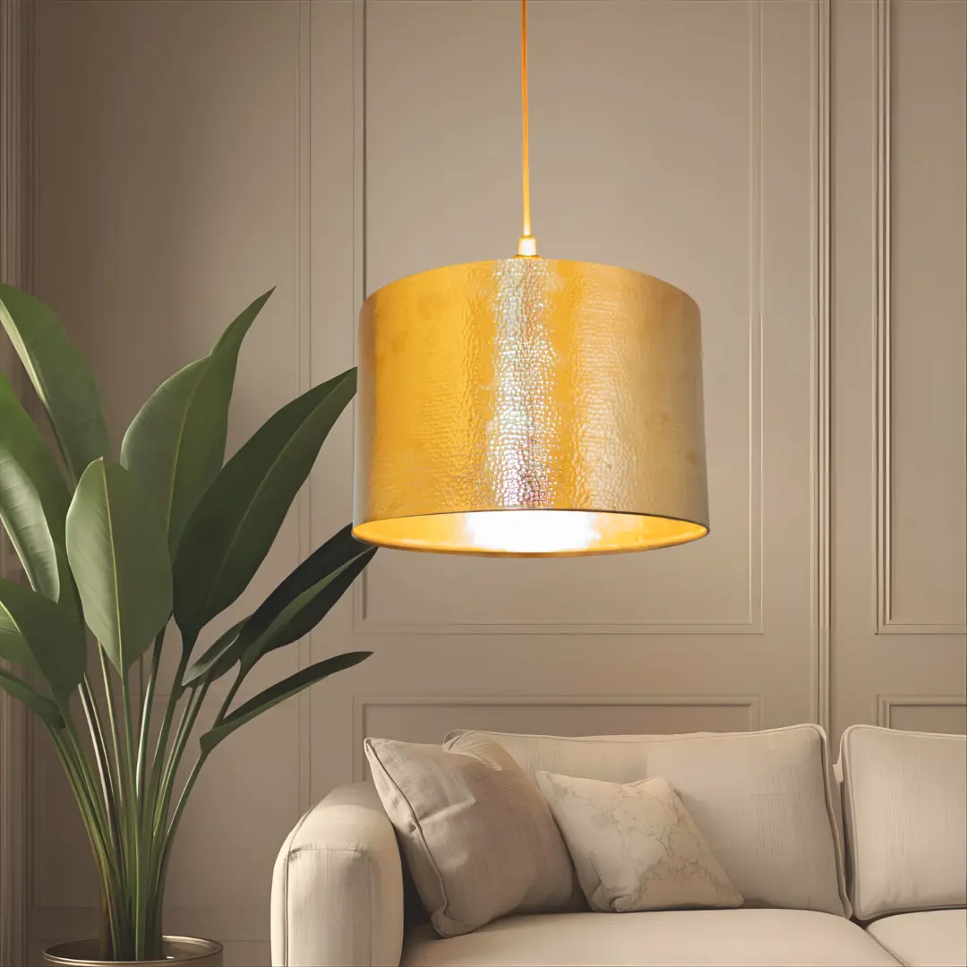 Hammered Brass Cylinder Pendant Light