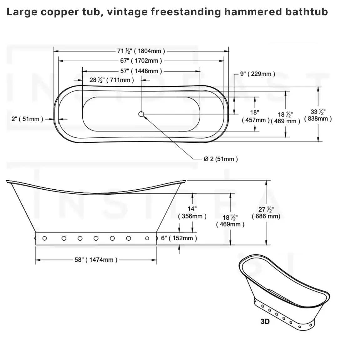 Copper Tub Side View with Patina Finish