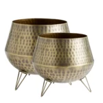 Vintage Hammered Brass Planting Pots with Tripod Stand