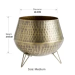 Vintage Hammered Brass Planting Pots with Tripod Stand