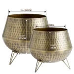Vintage Hammered Brass Planting Pots with Tripod Stand